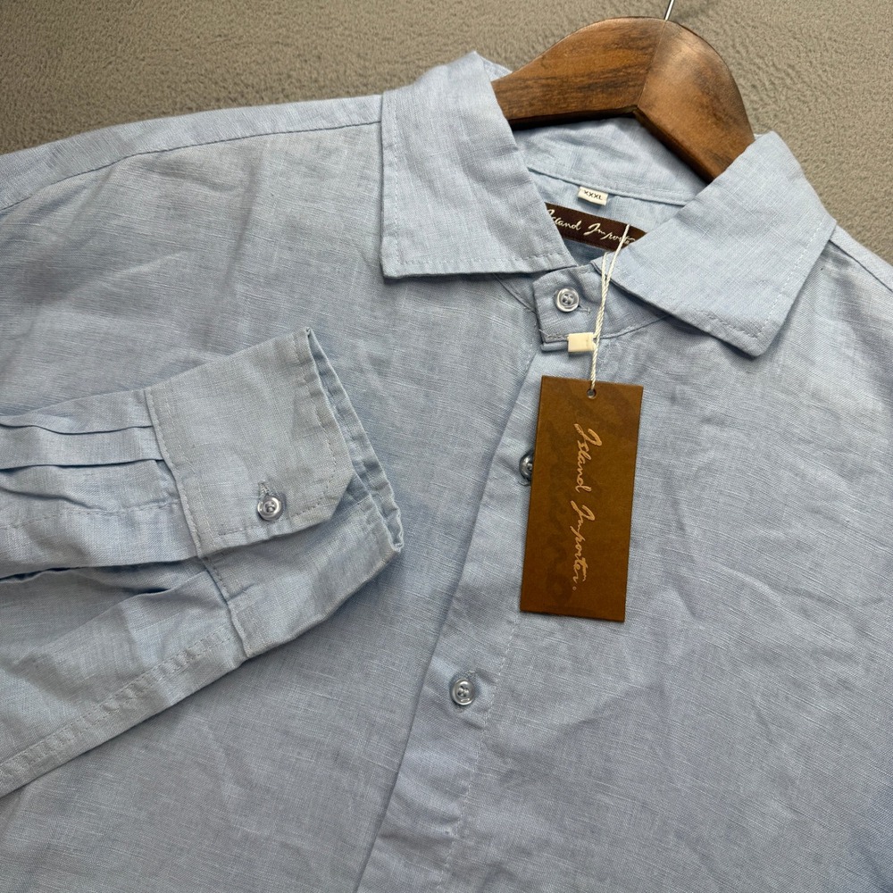 Island Importer Button Down Shirt Mens XXXL Blue 100% Linen Casual Beach Relaxed